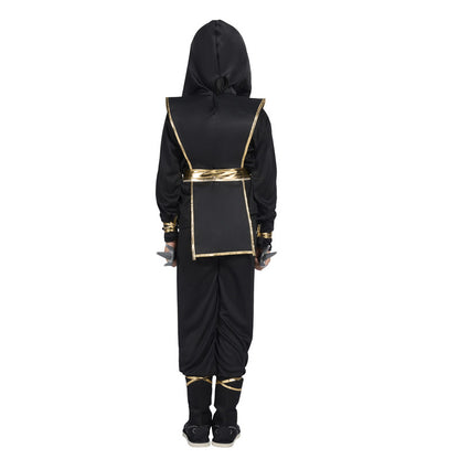 Ninja Costume for Kids Black Deluxe Ninja Costume for Boys Halloween Ninja Costume Dress Up with Knife Fork for Kids (10-12 Yrs)