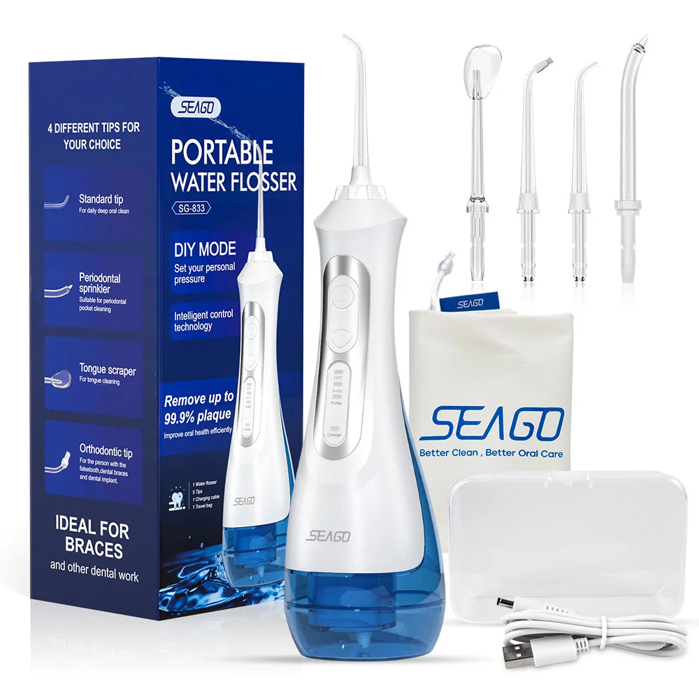 SEAGO New Oral Dental Irrigator Portable Water Flosser USB Rechargeable 3 Modes DIY Mode IPX7 Water for Cleaning Teeth SG833