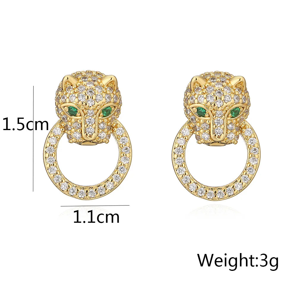 NEWBUY 2024 New Fashion Gold Color Stainless Steel Wedding Jewelry Luxury AAA CZ Zircon Leopard Earrings For Elegant Women Gift