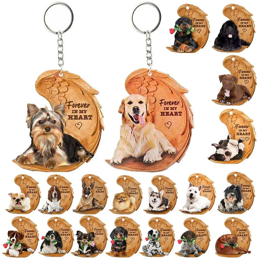 1 Piece 23 Style Dog Forever In My Heart  Angel Pendant Bag Key Chains Car Keychain Keyring  Pet Jewelry Gift For Women Girls