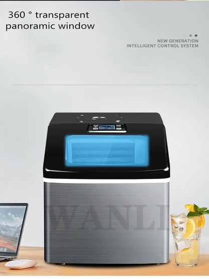 HZB-20 Ice Maker Electric Commercial Tea Shop 25kg Square Mini Ice Maker Household Desktop Automatic Ice Maker 220V 120W