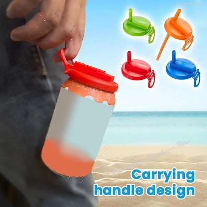 1pcs Silicone Lid Cover With 2 Straws Reusable Soda Can Lid Portable Canned Beverages Juice Beer Straw Cap For Home Picnic