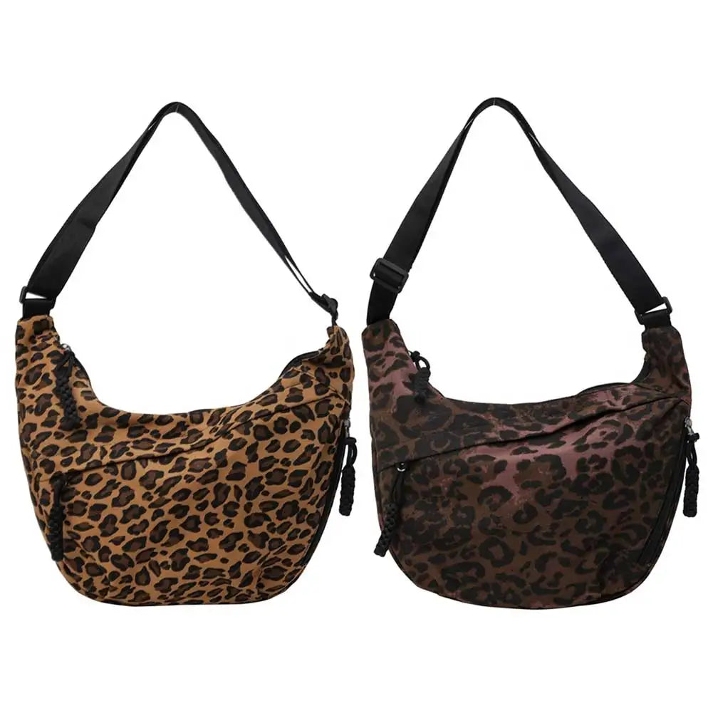 Women Fashion Shoulder Bag Large Capacity Leopard Print Crescent Crossbody Bag Adjustable Strap Half Moon Bag Outdoor Travel Bag