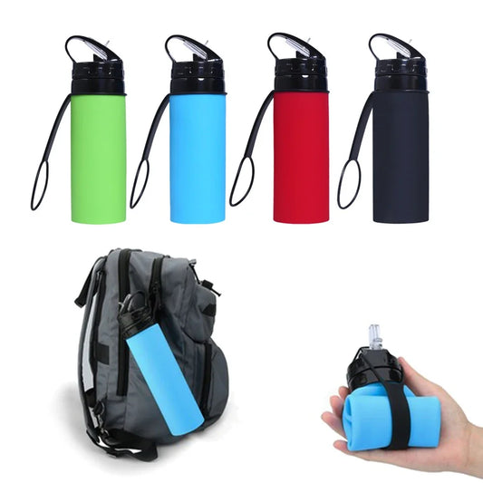 600ml Portable Water Cup Lightweight Silicone Sports Bottle Reusable Foldable Detachable with Suction Tubes Outdoor Accessories