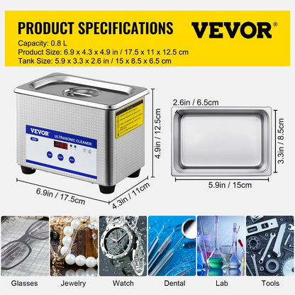 VEVOR Ultrasonic Cleaner Digital Timer  2L 3L 6L 10L 15L 22L 30L Stainless Steel Bath Jewelry Glasses Watch Cleaning Machine