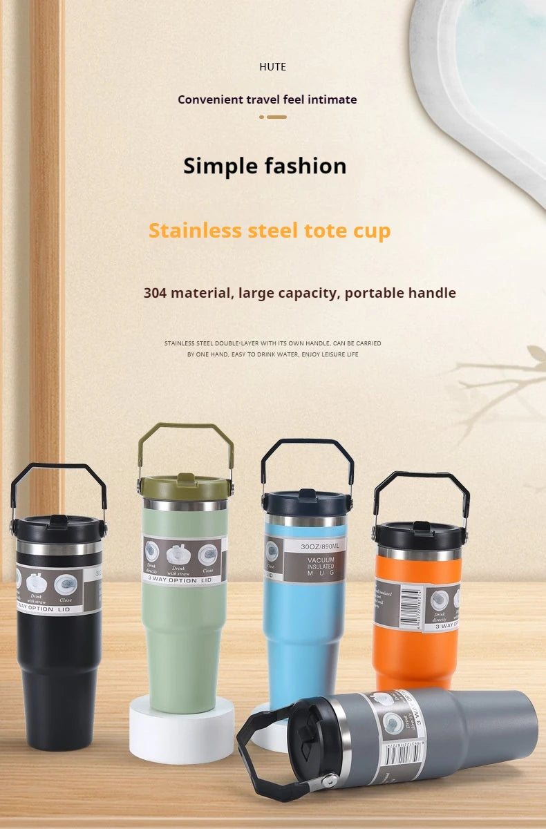 304 Stainless Steel 30oz Large Capacity Portable Car Cup Vacuum Portable Insulated Cup For Insulated Outdoor Car Ice Cream Cups