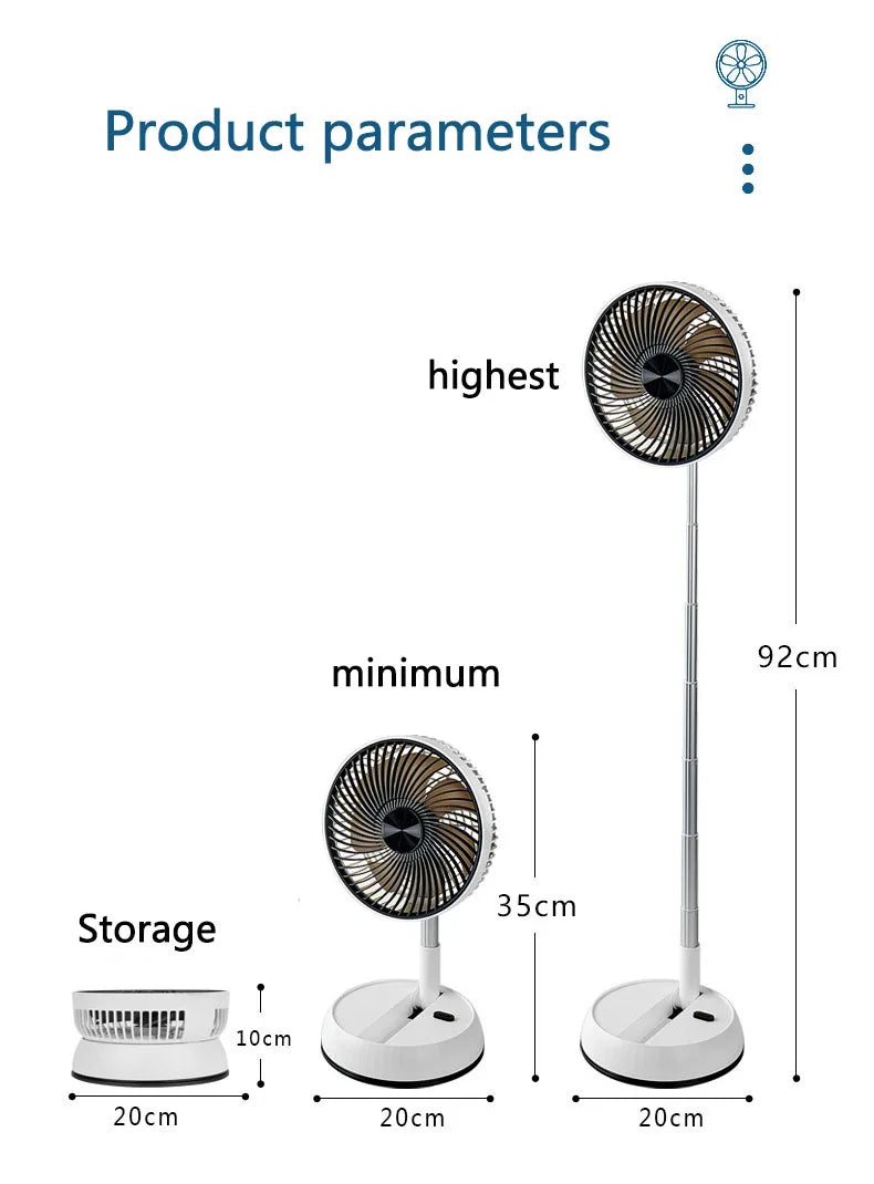 Portable Folding Fan 6000mAh USB Remote Control Air Cooler Silent Rechargeable Wireless Floor Standing Fan For Outdoor Home