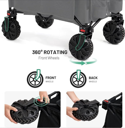 Trolley Detachable Big Wheels 100kg Capacity Collapsible Folding Wagon for Camping ,Heavy Duty Cart with Handle & Cover Bag