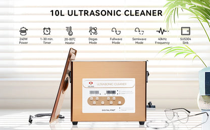 10L Ultrasonic Cleaner 40kHz Ultrasonic Bath Heated Ultrasonic Cleaning Machine for Carburetor,Jewellery,Tools,Auto Parts etc