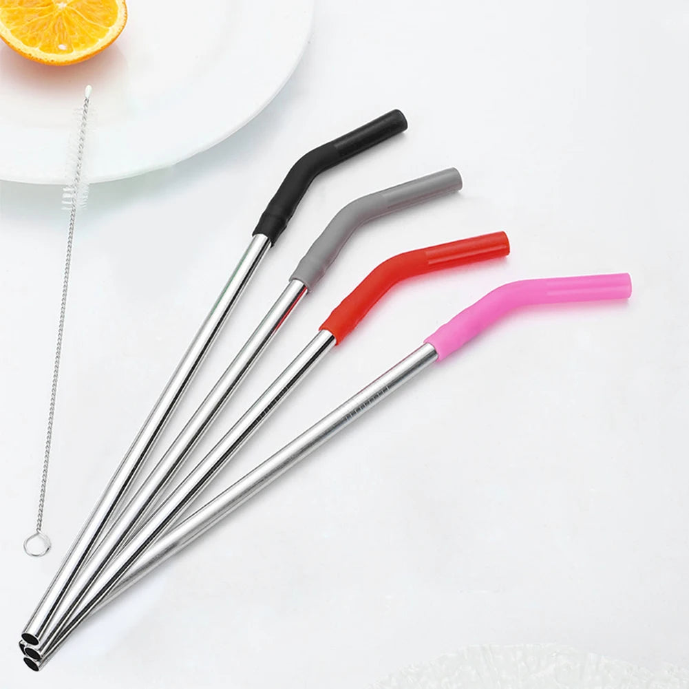 4Pcs Long Metal Straw with Silicone Tips Straw Brush Reusable Metal Straws with Silicone Tips for Stanley 40oz Cup Accessories