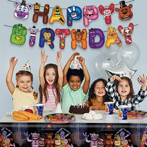 Fnaf Birthday Party Supplies,128pcs Five Nights at Freddy's Birthday Decorations&Tableware Set-Plates and Cups Tablecloth Banner