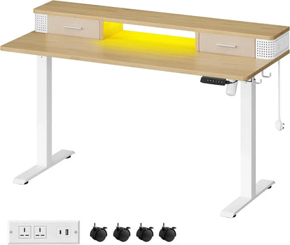 VASAGLE Electric Standing Desk with Built-In Power Strip, 60 x 140 x (72-120) cm, Adjustable Height, Monitor Stand