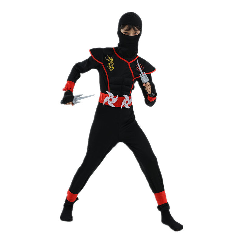 Ninja Costume for Kids Black Deluxe Ninja Costume for Boys Halloween Ninja Costume Dress Up with Knife Fork for Kids (10-12 Yrs)