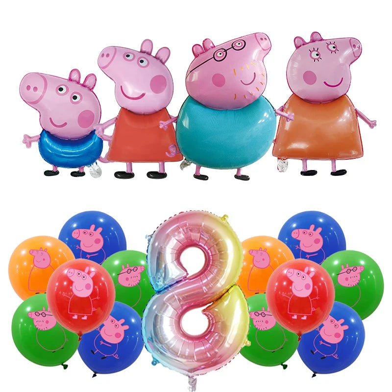 Peppa Pig Birthday Party Decoration Aluminum Foil Balloon For Kid Event Supplies Disposable Tableware Banner Backdrop Gift