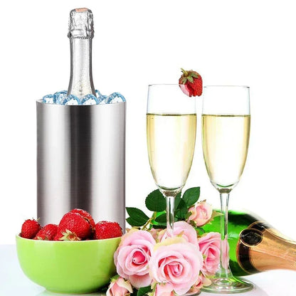 UPORS Stainless Steel Wine Cooler Bucket Double Wall Wine Bottle Cooler Holder Champagne Cooler Beer Chiller Ice Bucket Bar Tool