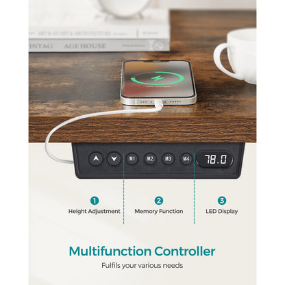 SONGMICS Electric Standing Desk, Height Adjustable Desk, 60 x 120 x (72-120) cm,Spliced Tabletop, 4 Memorable Heights