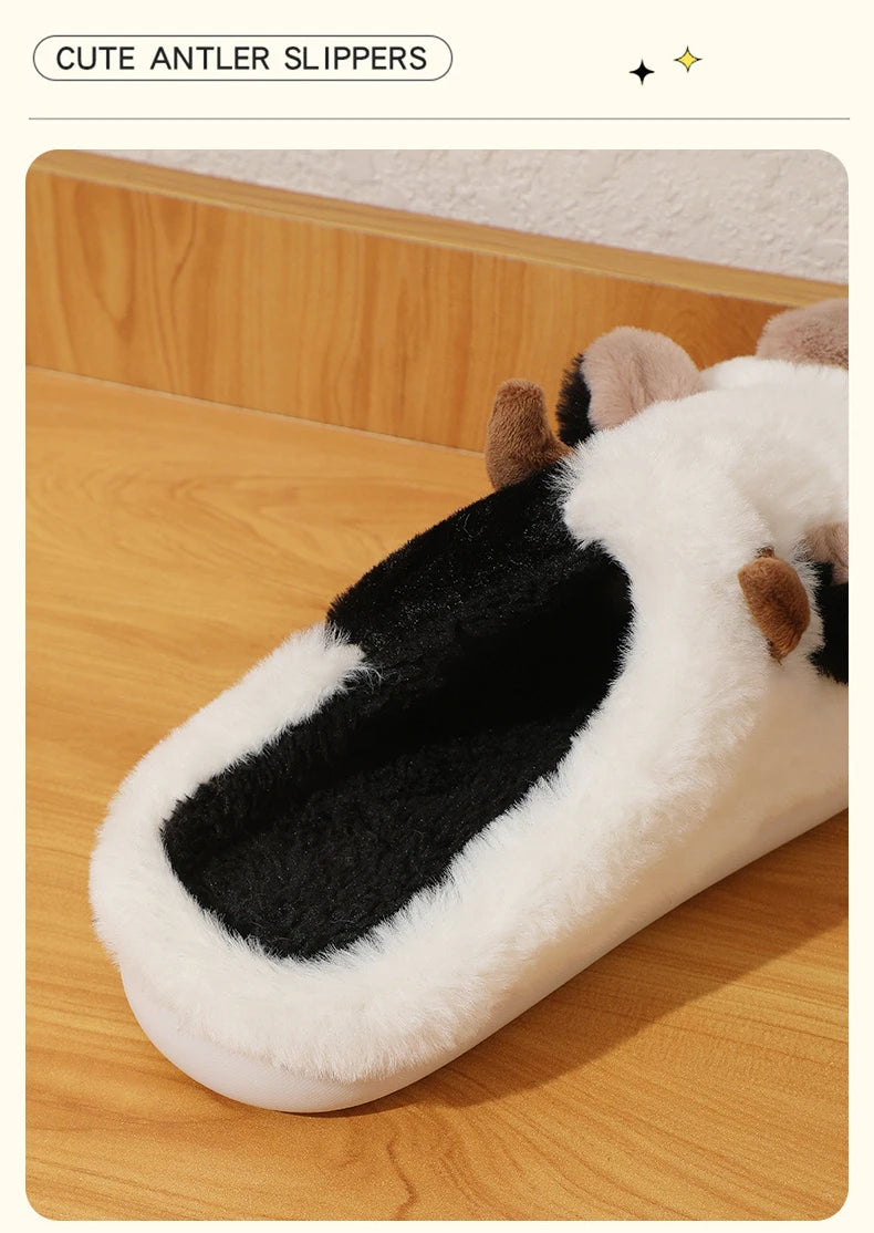 Women Warm Fur Slippers Couples House Non-Slip Soft Shoes Men Comfort Flat Heel Home Indoor Bedroom Cotton Cute Slippers