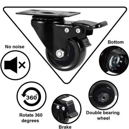 2.5"/3" Caster Wheels Set of 4, Heavy Duty Casters with Brake, No Noise Locking Polyurethane (PU) Wheels