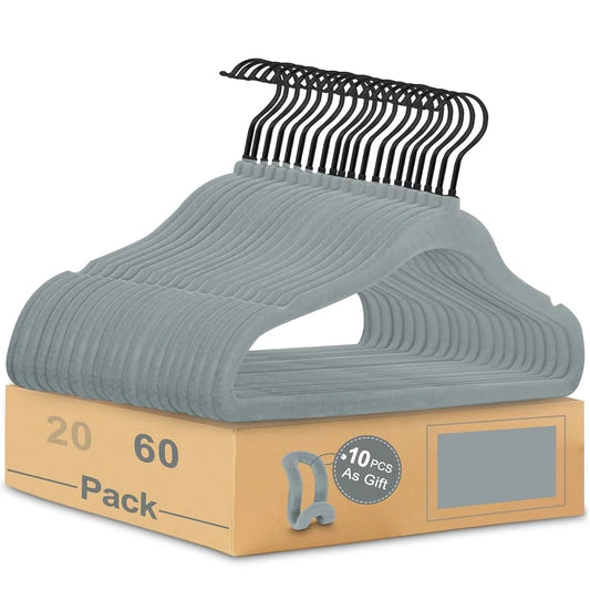 Premium Velvet Hangers 60 Pack Non Slip 17.5 Inch Grey Felt Hangers Heavy Duty Hangers for Closet with 360 Degree Rotatable Hook