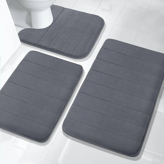 3Pcs Memory Foam Bath Mats Set 40x60CM 50X80CM Rectangle and U-Shaped Bathroom Rugs Non-Slip Soft Water Absorption Toilet Mats