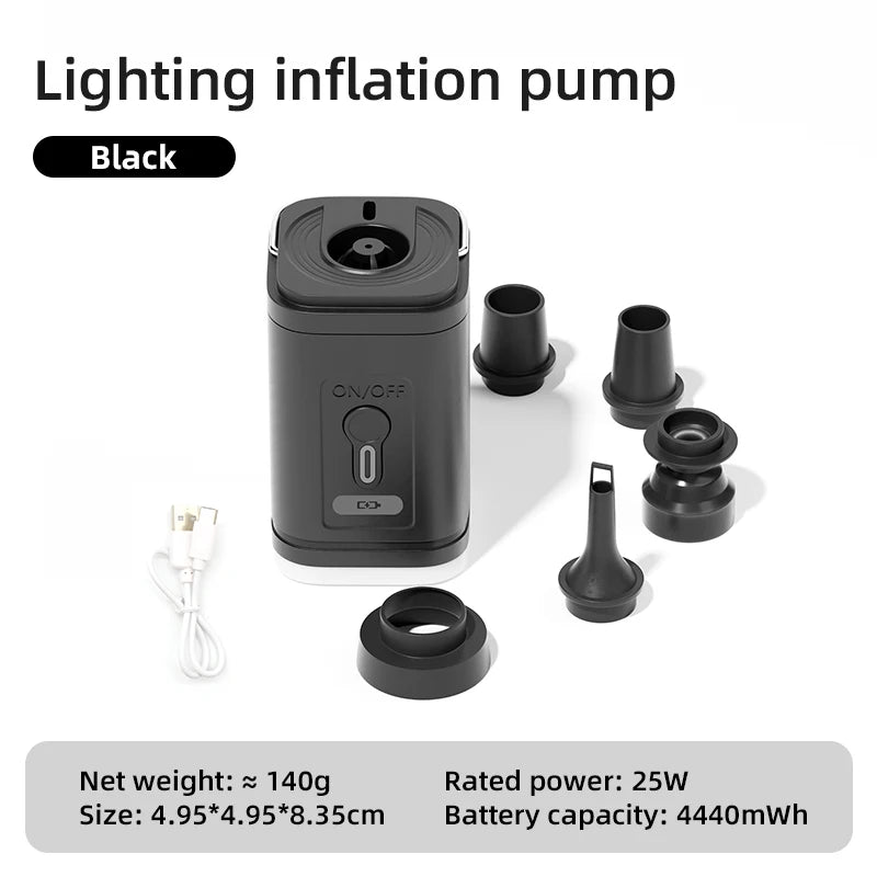 3 in 1 Electric Air Pump with Lights Mini Wireless Air Compressor USB Charging Inflator/Deflator Pumps for Outdoor Camping