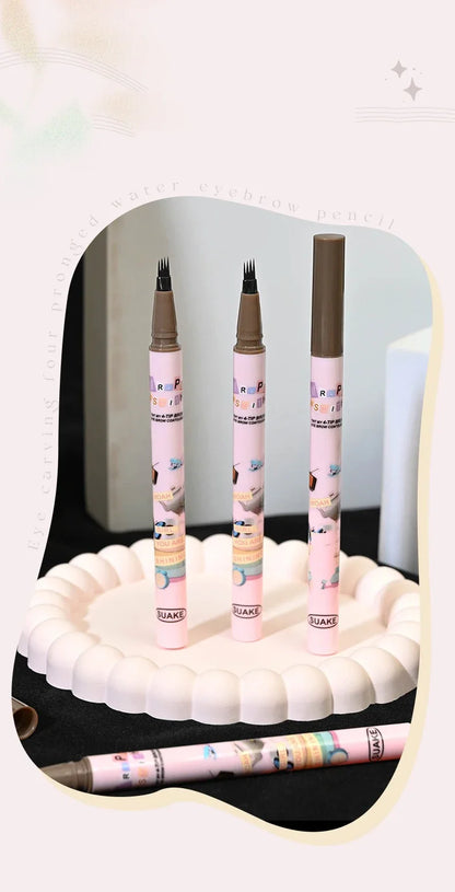 4 Colors Eyebrow Pen Waterproof 4 Fork Tip Eyebrow Tattoo Pencil Cosmetic Long Lasting Natural Dark Brown Liquid Eye Brow Pencil