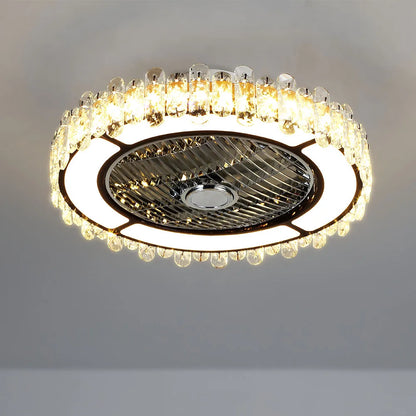 Round Crystal Flush Mount LED Ceiling Fan Light