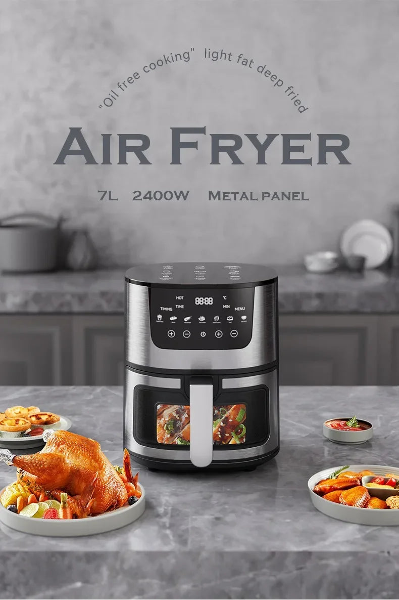 Electric Air Fryer Smart 7L Multi-function Hot Convection Oven Deep Fryer Without Oil LED Touch Control 1400W Visible Window