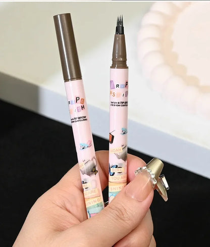 4 Colors Eyebrow Pen Waterproof 4 Fork Tip Eyebrow Tattoo Pencil Cosmetic Long Lasting Natural Dark Brown Liquid Eye Brow Pencil