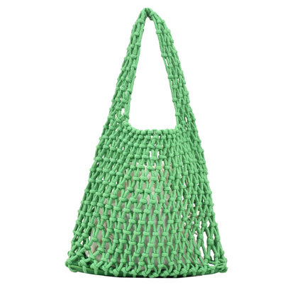 Women Braid Handbag Cotton Linen Top Handle Bag Woven Basket Bag Net Shopper Bag