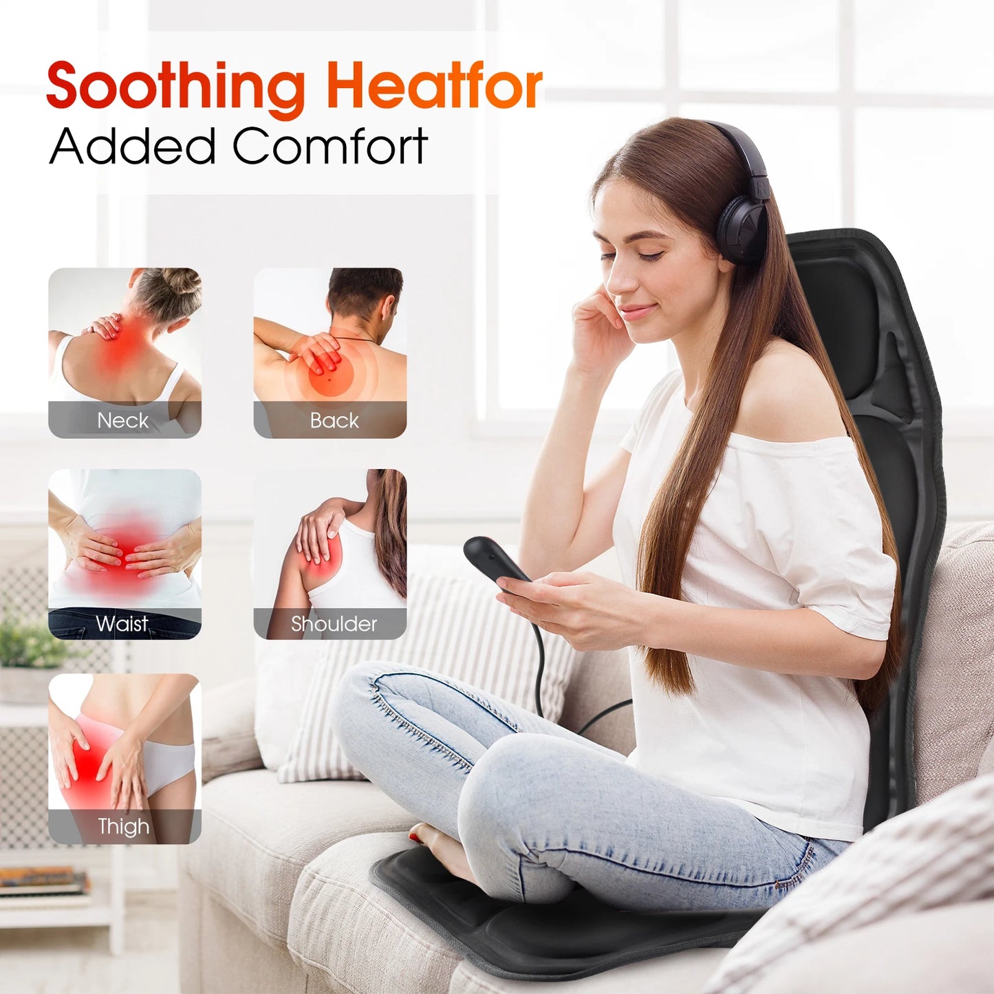 Electric Heating Vibrating Massage Chair Pain Relief Cussion Seat Pad Lumbar Back Shoulder Massager Mattress Car Office Home Mat