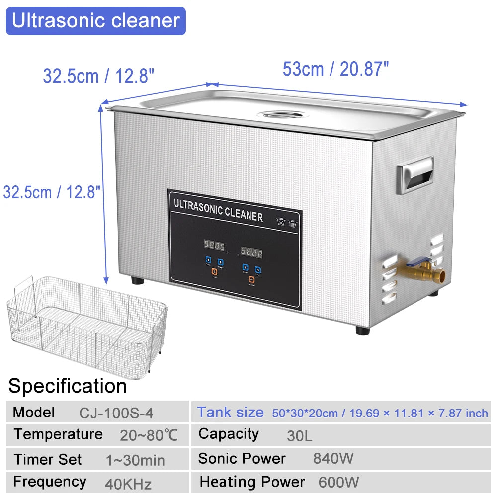 30L Industrial Ultrasonic Cleaner 900w Long Tank Driver Motherboard Automotive Metal Ultra Sonic Cleaner Vinyl Records Washer