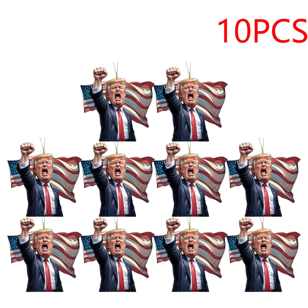 10PCS Cartoon Trumps Pendant Crossborder Acrylic Flat Car Interior Pendant Keychain Pendant Car Rearview Mirror Backpack Keyring