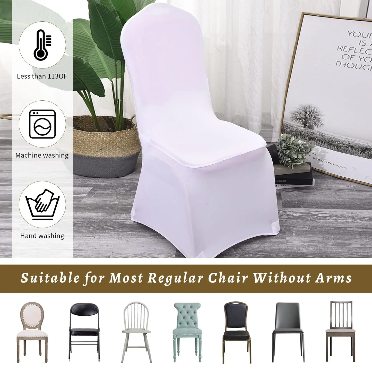 20 Pcs White Chair Covers Polyester Spandex Chair Cover Stretch Slipcovers for Wedding Party Dining Banquet Flat-Front Chair