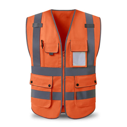 Reflective Vest High Visibility Safety Vests Multi Pockets Construction Workers Security Working Clothes Hi Vis Workwear