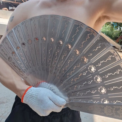 Self-Defense Metal Folding Fan Stainless Steel Fan Ancient Style Hollow Fan Kung Fu Fan Decoration Crafts