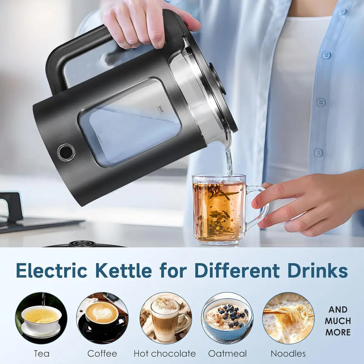 2L Electric Kettle Quick Heating Hot Water Boiling Teapot Portable Jug Overheat Protect Glass Heater Pot Boiler Auto-Power Off