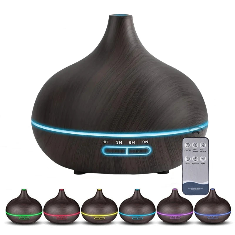 550ml Wood Color USB Aroma Diffuser, Essential Oil Diffuser with 7 Color LED Lights & Remote Control, USB Powered Air Humidifier