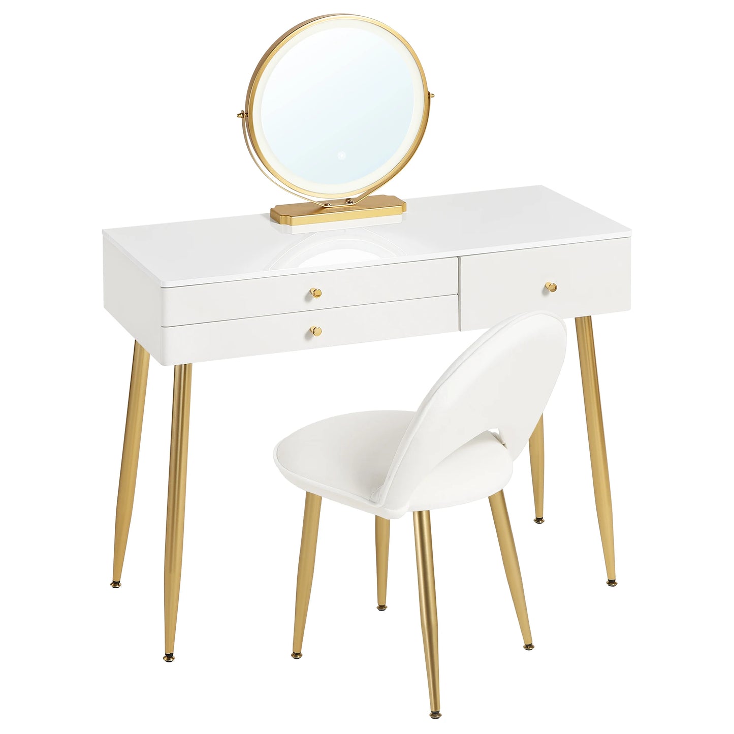 1SET Vanity Dressing Table Cosmetic Make up Table with Lighting Adjustable LED Mirror Light 3 Drawers Velvet Stool for Bedroom