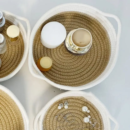 Cotton Rope Woven  Baskets Set Handmade Round 5 Sizes Sundries Organizer with Handle for Cosmetics Bathroom Kitchen Baby basket