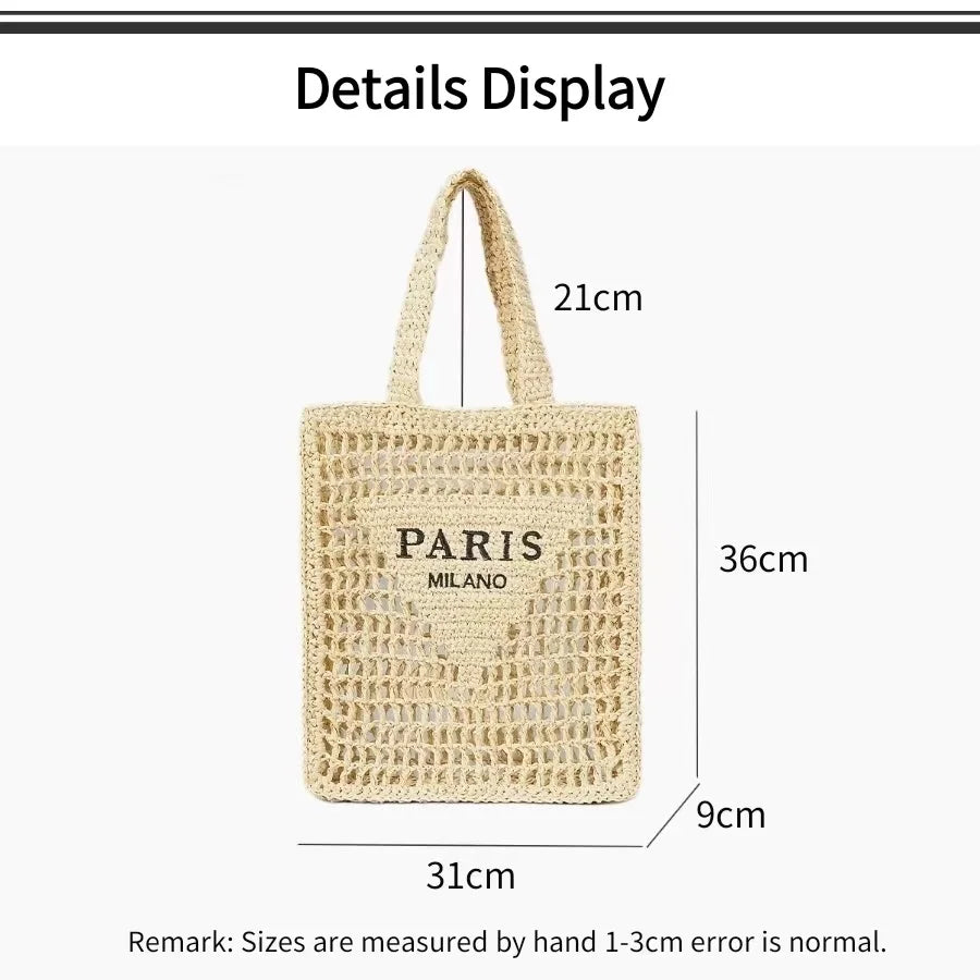 Women Summer Beach Vacation Fashion Straw Knitting Shoulder Bag Hollow Out Handwoven Handbag Portable Large Capacity Casual Tote