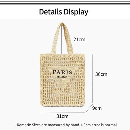 Women Summer Beach Vacation Fashion Straw Knitting Shoulder Bag Hollow Out Handwoven Handbag Portable Large Capacity Casual Tote