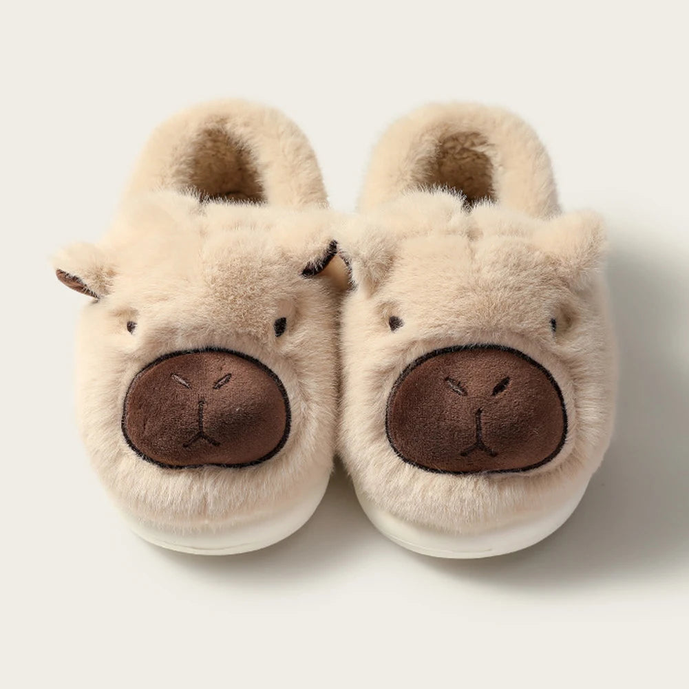 Plush Capybara Slippers Comfortable Closed Toe Slippers Non-Slip Thermal Home Slippers Fluffy Couple Slippers for Indoor Bedroom