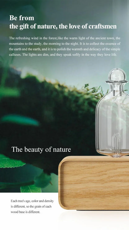 Rechargeable Waterless Essential Oil Diffusers Wood and Glass Aroma Nebulizer Electric Smell for Home Living Room Office Gift