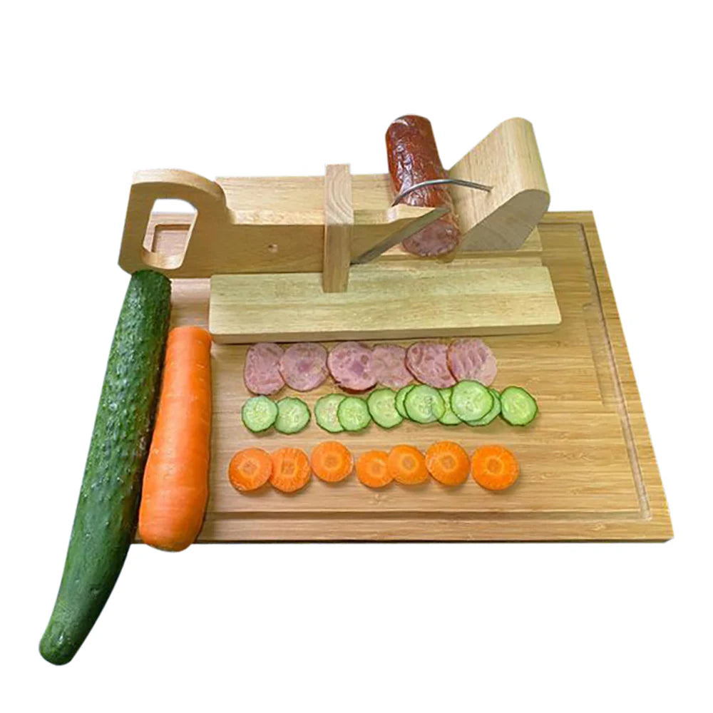 Sausage Cutting Board Wooden with Stainless Steel Blade Sausage Slicer For Sausage Types Dried Meat Cheese