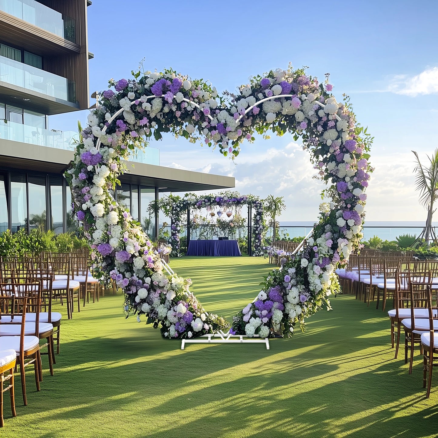 White Heart Shape Wedding Arch Backdrop Stand Double Layer Metal Flower Balloon Arbors Arch Frame for Ceremony Proposal