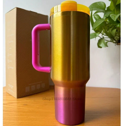 40oz Tumbler Vacuum Insulated Thermos Custom Travel Cup Stainless Steel Water Bottle Coffee Mugs With Handle Outdoor Drinkware ﻿