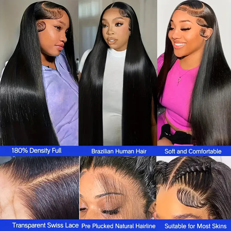 13x4 13x6 HD Lace Front Human Hair Wigs Straight 180% Density Transparent Lace Frontal Wigs Pre Plucked 4x4 Lace Closure Wig