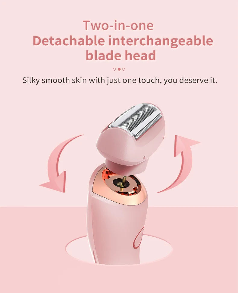 2 In 1 Electric Shaver for Women Lady Razor Hair Removal Waterproof Wet or Dry for Underarm Bikini Leg Portable Painless Trimmer