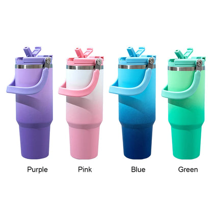 40oz Insulated Water Bottle with Flip Straw Gradient Vacuum Flask Keep Cold Hot Thermal Water Tumbler Cup for Cold Hot Beverages